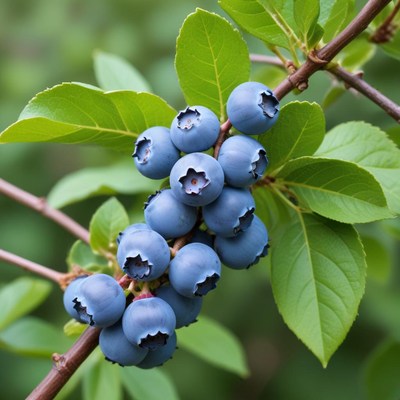 Fresh blueberries on branch in summer