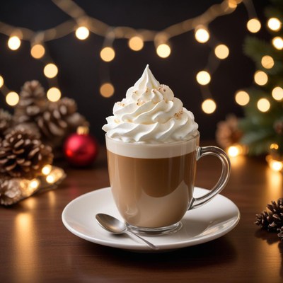 Warm festive coffee with whipped cream