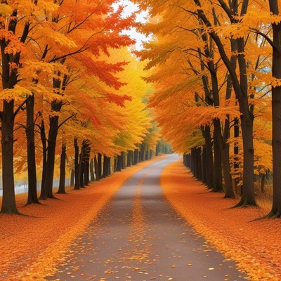 Vibrant autumn pathway surrounded by trees