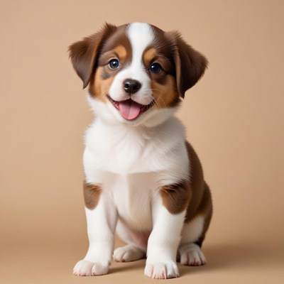 Cute puppy sitting on light background