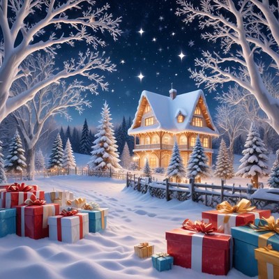 Cozy holiday scene with gifts