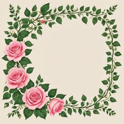 Delicate pink roses in a leafy frame