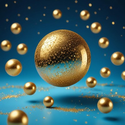 Golden spheres floating in blue