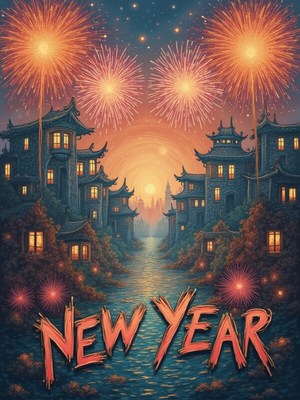 Fireworks over city for new year