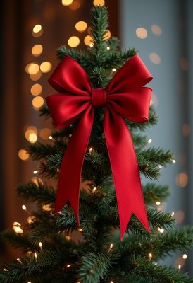 Decorated christmas tree with red bow