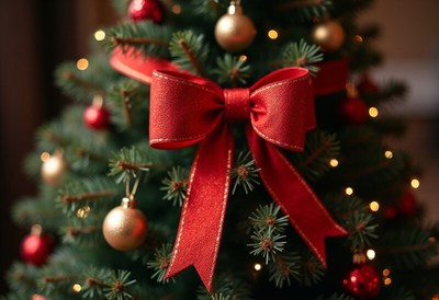 Festive decorated christmas tree close-up