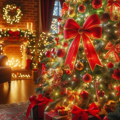 Christmas tree in cozy living room