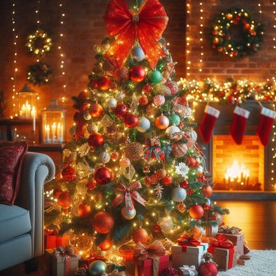 Festive christmas tree with decorations