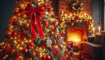 Festive christmas tree by the fireplace