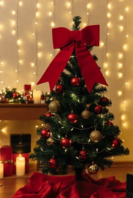 Festive christmas tree decoration display