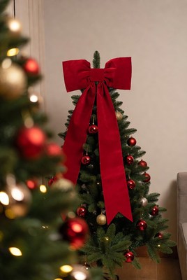 Elegant christmas tree decoration with red bow