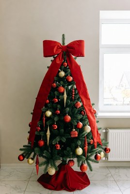 Festive christmas tree decoration display
