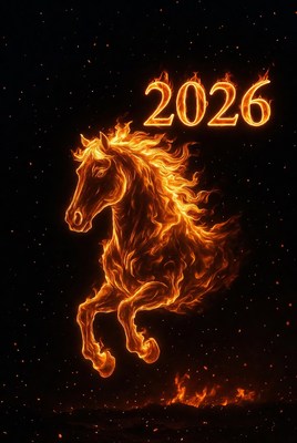 Fiery horse symbol with 2026
