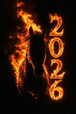Horse silhouette with flames for 2026