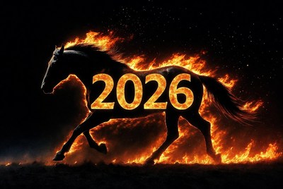 Horse galloping with flames for 2026
