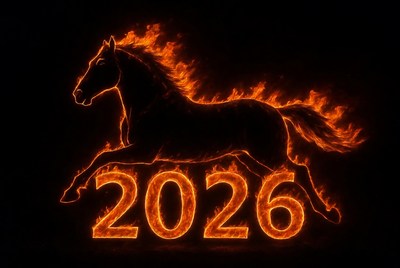 Horse silhouette with fiery 2026