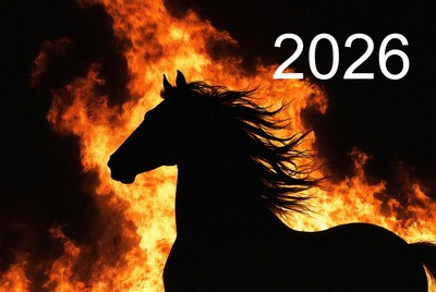 Horse silhouette against flames
