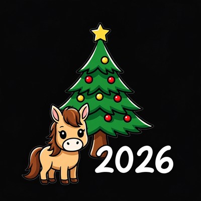 Cute horse and christmas tree design