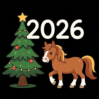 New year celebration with tree and horse