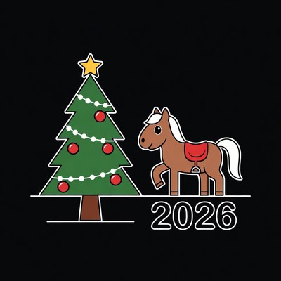 Christmas cheer with horse and tree