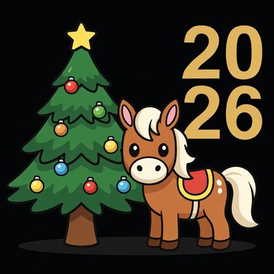 Cute horse and christmas tree design