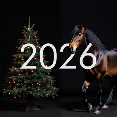Horse and christmas tree scene