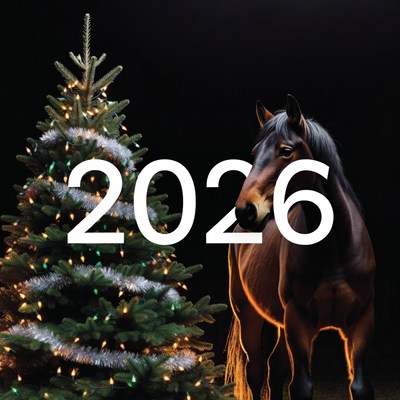 Horse and christmas tree scene