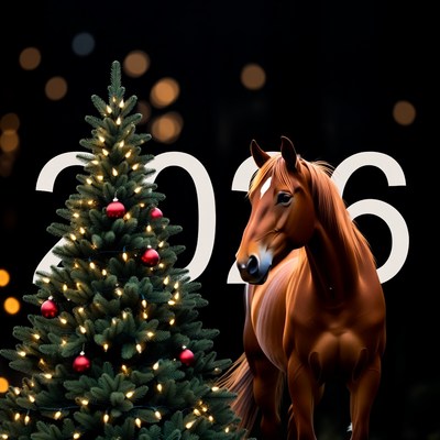 Horse and christmas tree scene