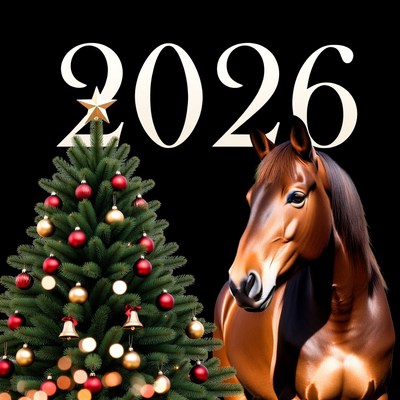New year celebration with horse and tree