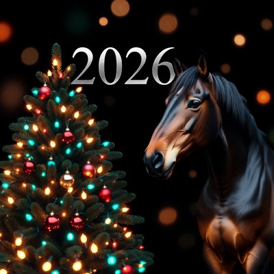New year celebration with horse and tree
