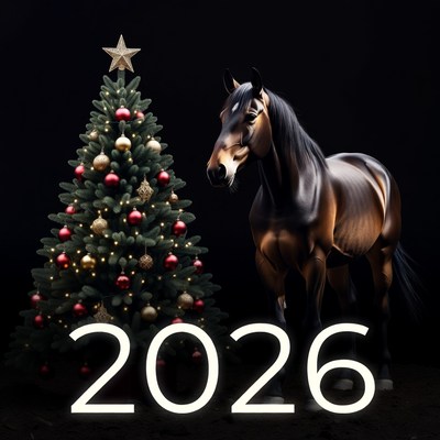 Holiday horse and tree scene