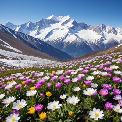 Blooming flowers in mountain valley