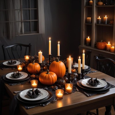 Autumn dinner table with pumpkins