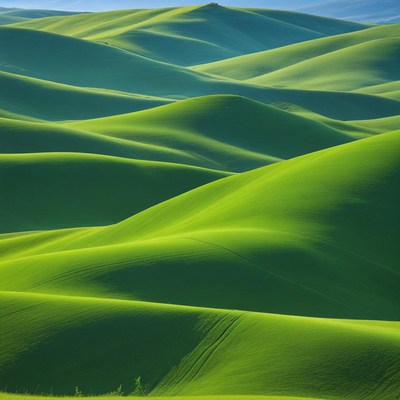 Endless green rolling hills in spring