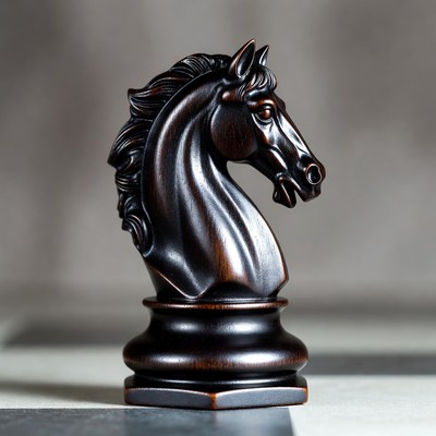 Black chess knight piece display