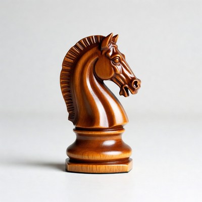 Carved wooden chess knight piece