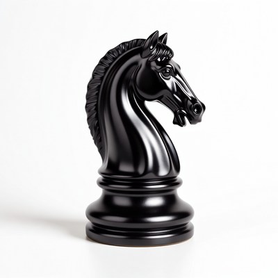 Black chess knight piece on display