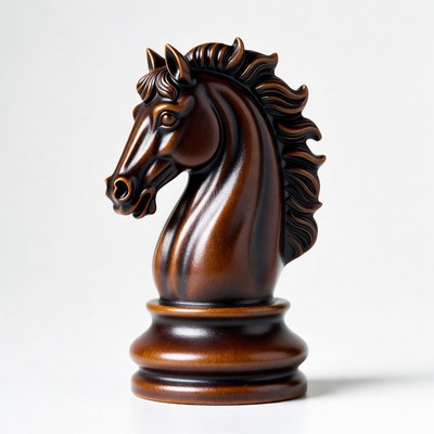 Sculpted chess knight in rich brown finish