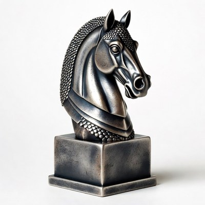 Silver horse sculpture on display