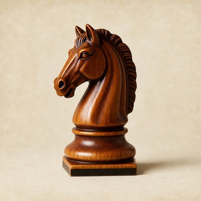Wooden chess piece horse sculpture