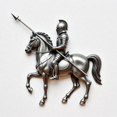 Metal knight on horseback sculpture