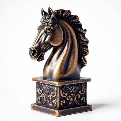 Sculpted horse head in bronze finish