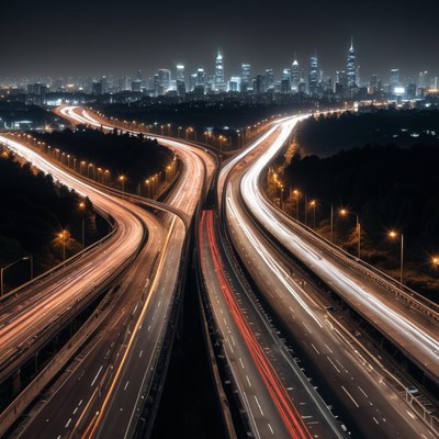 Night cityscape with highway lights