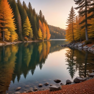 Autumn reflections on calm water