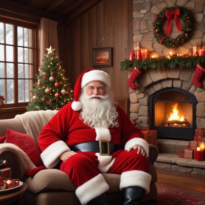 Santa claus in cozy cabin setting