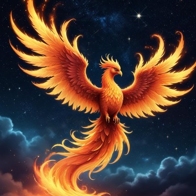 Majestic phoenix rising from flames