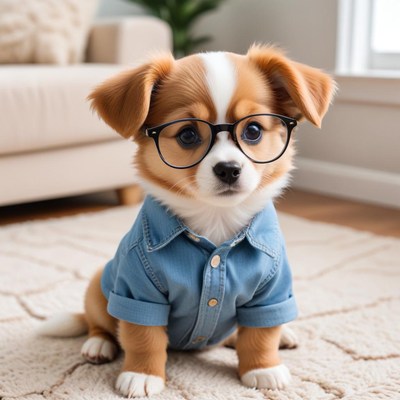 Cute corgi puppy in glasses