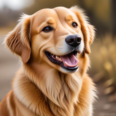 Golden retriever smiling outdoors