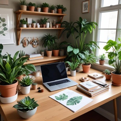 Working in a plant-filled office space