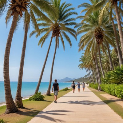 Walking along a tropical beach path